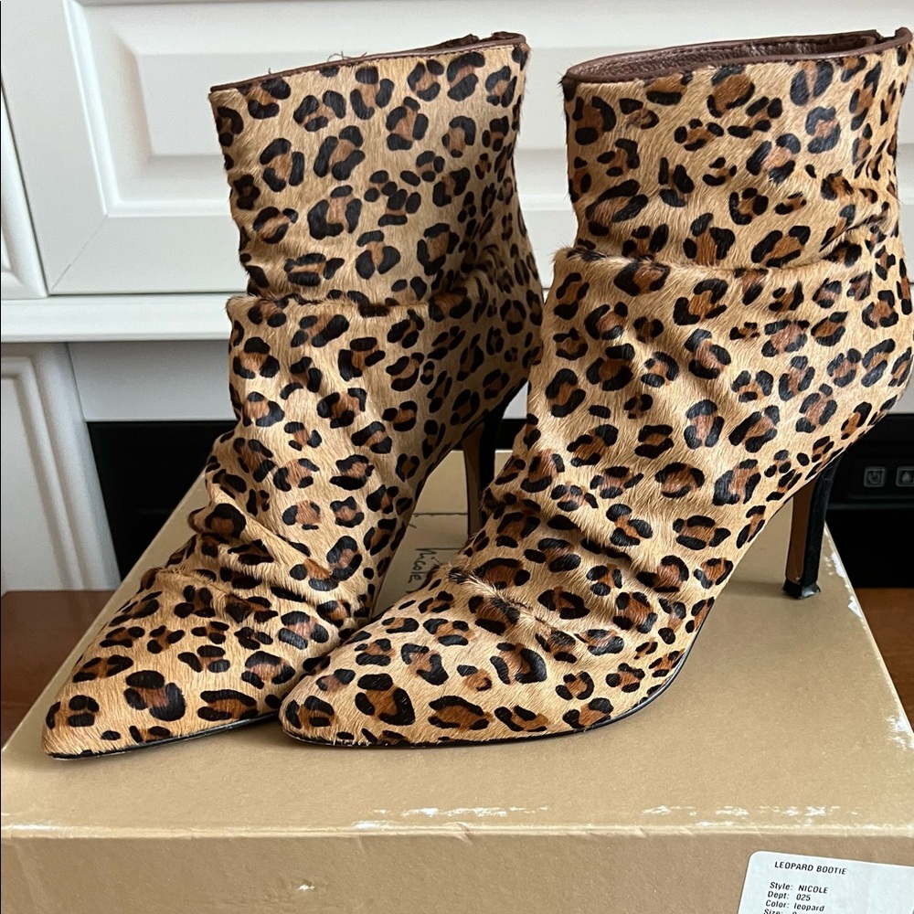 Nicole Miller | Cheetah Print Heeled Ankle Booties.